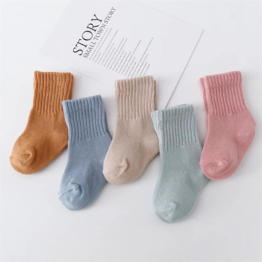 Lawadka 6 Pairs Newborn Baby Socks (0-12 Months), Soft Cotton Solid Infant Socks for Boys and Girls, Spring Autumn Korea Style