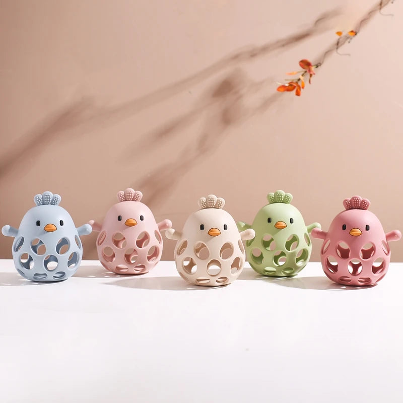 Baby Toys Silicone Hollow Teether BPA Free 0 12 Months Cartoon Cute Chick Infant Toys Silicone Rattle Baby Accessories Toys Gift