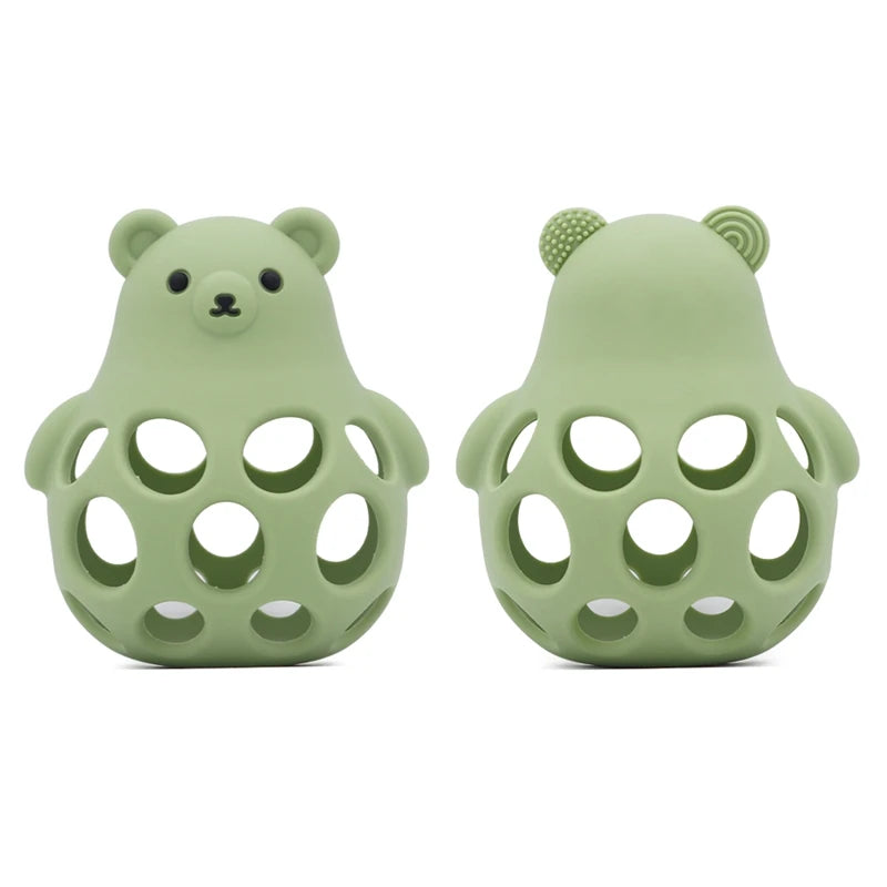 Baby Toys Silicone Hollow Teether BPA Free 0 12 Months Cartoon Cute Chick Infant Toys Silicone Rattle Baby Accessories Toys Gift