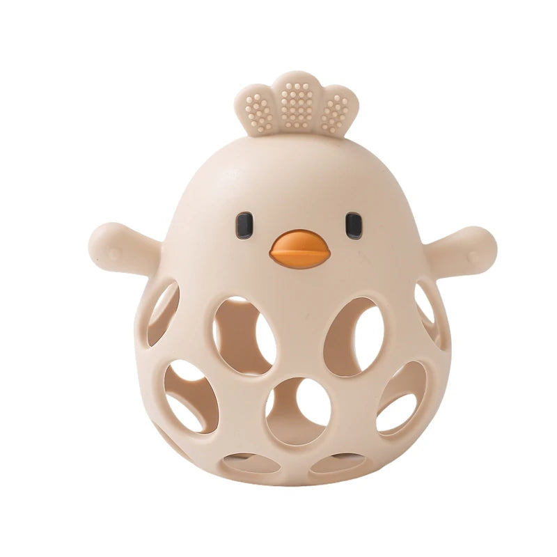 Baby Toys Silicone Hollow Teether BPA Free 0 12 Months Cartoon Cute Chick Infant Toys Silicone Rattle Baby Accessories Toys Gift