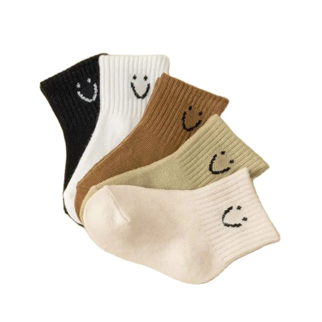 5pairs/set Cartoon Pattern & Solid Color Socks