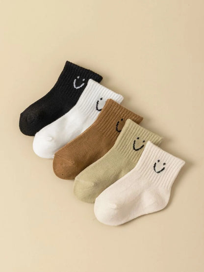 5pairs/set Cartoon Pattern & Solid Color Socks