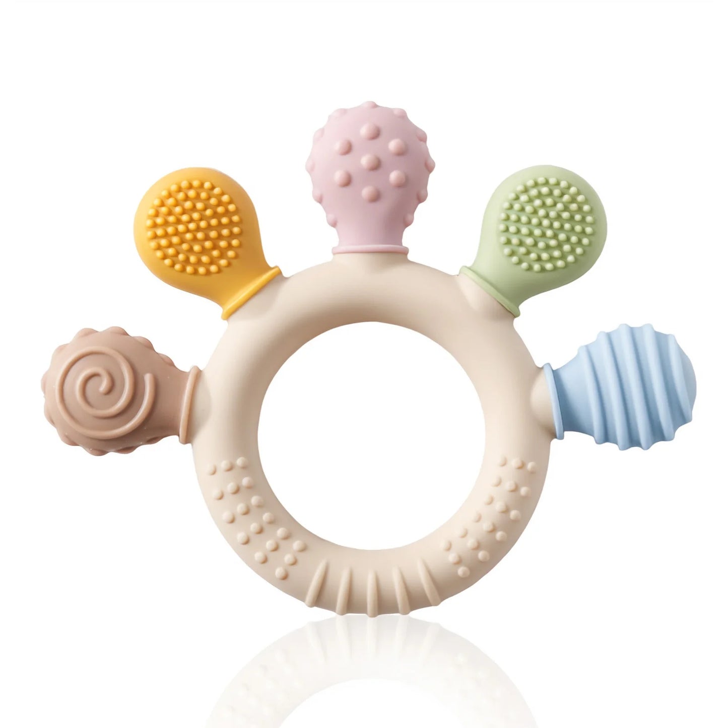 Baby Teether Toy Silicone Montessori 0-12 Months with Wooden Ring