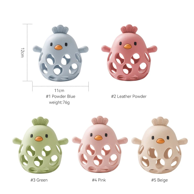 Baby Toys Silicone Hollow Teether BPA Free 0 12 Months Cartoon Cute Chick Infant Toys Silicone Rattle Baby Accessories Toys Gift