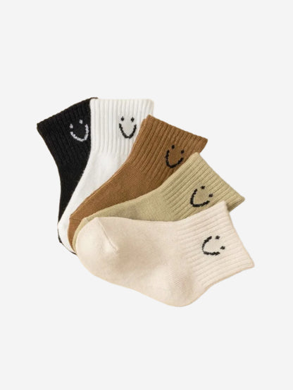 5pairs/set Cartoon Pattern & Solid Color Socks