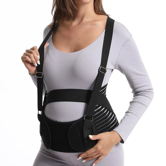 Double Support Back Abdomen Brace Shoulder Strap Lumbar Adjustable Black M-XXL NewSpecial Abdominal Care Belt for Pregnant Women