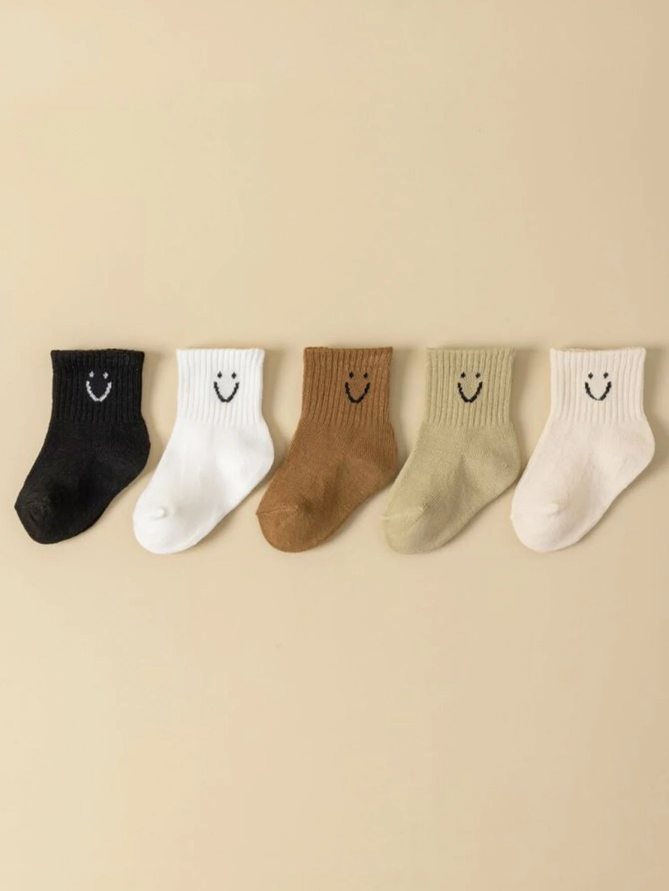 5pairs/set Cartoon Pattern & Solid Color Socks