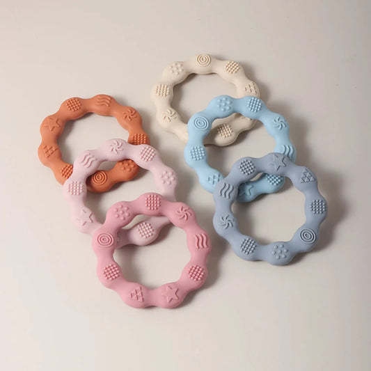 Cute Baby Silicone Ring Teether, Food-Grade Safe Oral Care Toothbrush Toy